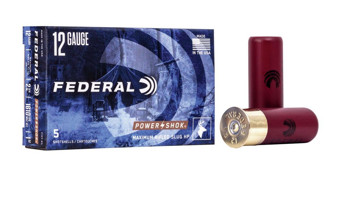 Federal Standard Power-Shok Lead Rifled Slug 12 Gauge Ammo 2.75" 1 oz 5 Round Box - Brass Casing