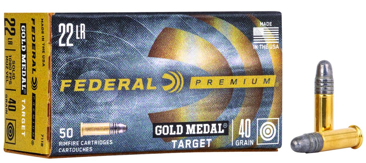 Federal .22 LR40 Grain 50/box Gold Medal HV Solid - Brass Casing