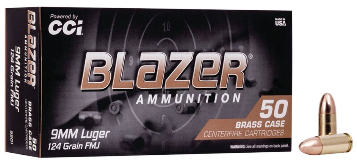 CCI Blazer Brass 9mm 124gr FUll Metal Jacket50 Round Box - Brass Casing