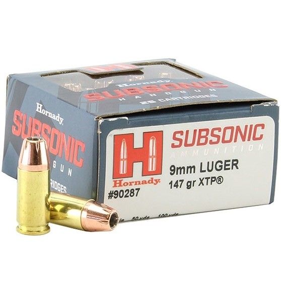 Hornady Subsonic XTP 9mm Ammo 25 Round Box - Brass Casing