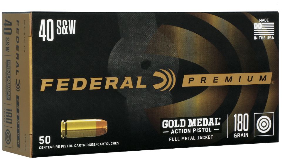 Federal Gold Medal Centerfire Pistol 40 S&W 180 gr Full Metal Jacket 50 Per Box - Brass Casing