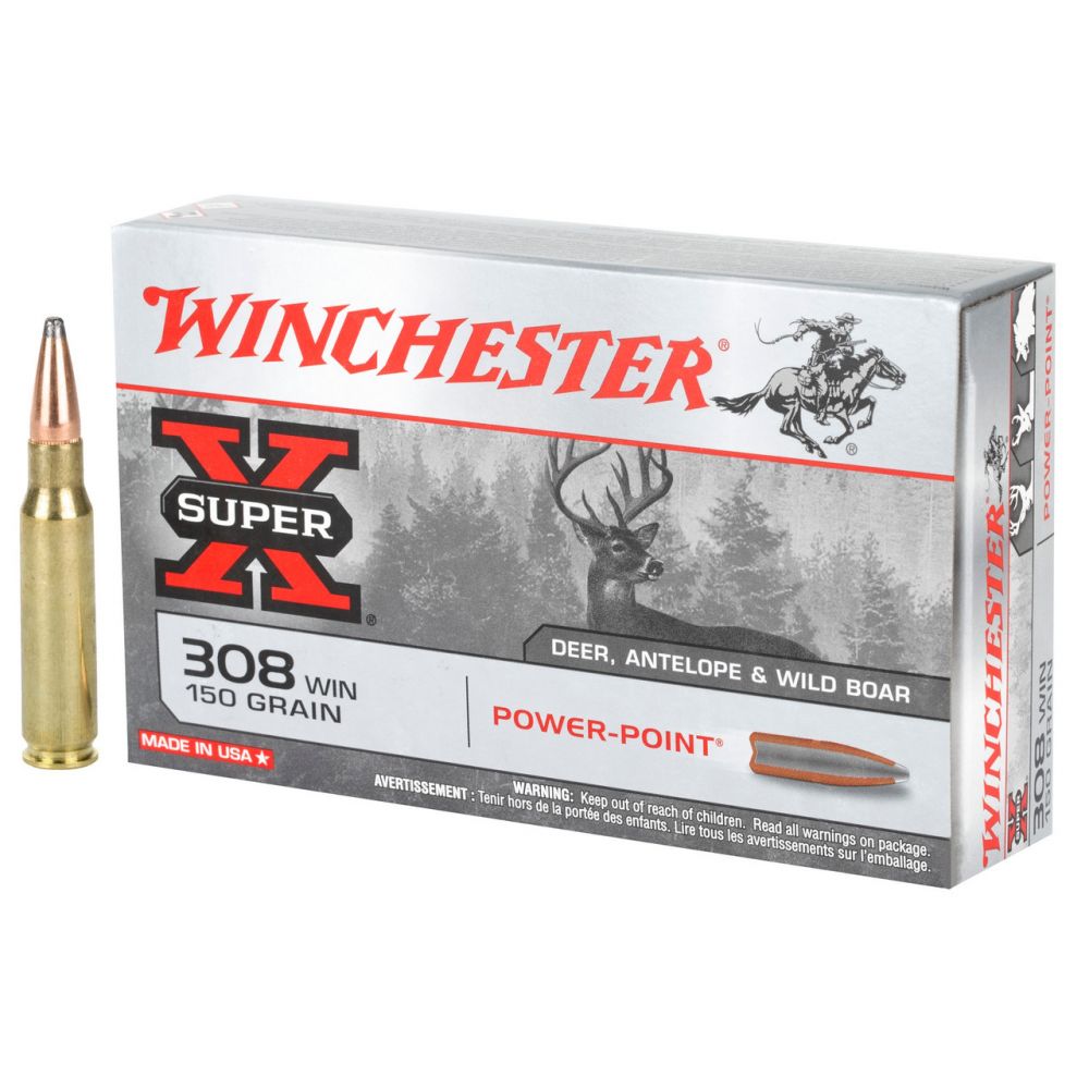 Winchester Super X Power-Point Soft Point 308 Winchester Ammo 150 gr 20 Round Box - Brass Casing