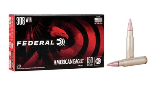 Federal American Eagle Full Metal Jacket Boat Tail 308 Winchester Ammo150gr 20 Round Box - Brass Casing