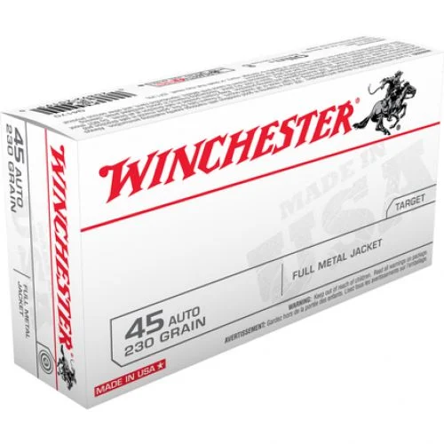 Winchester USA .45 ACP 230 Grain Full Metal Jacket 50rd box - Brass Casing
