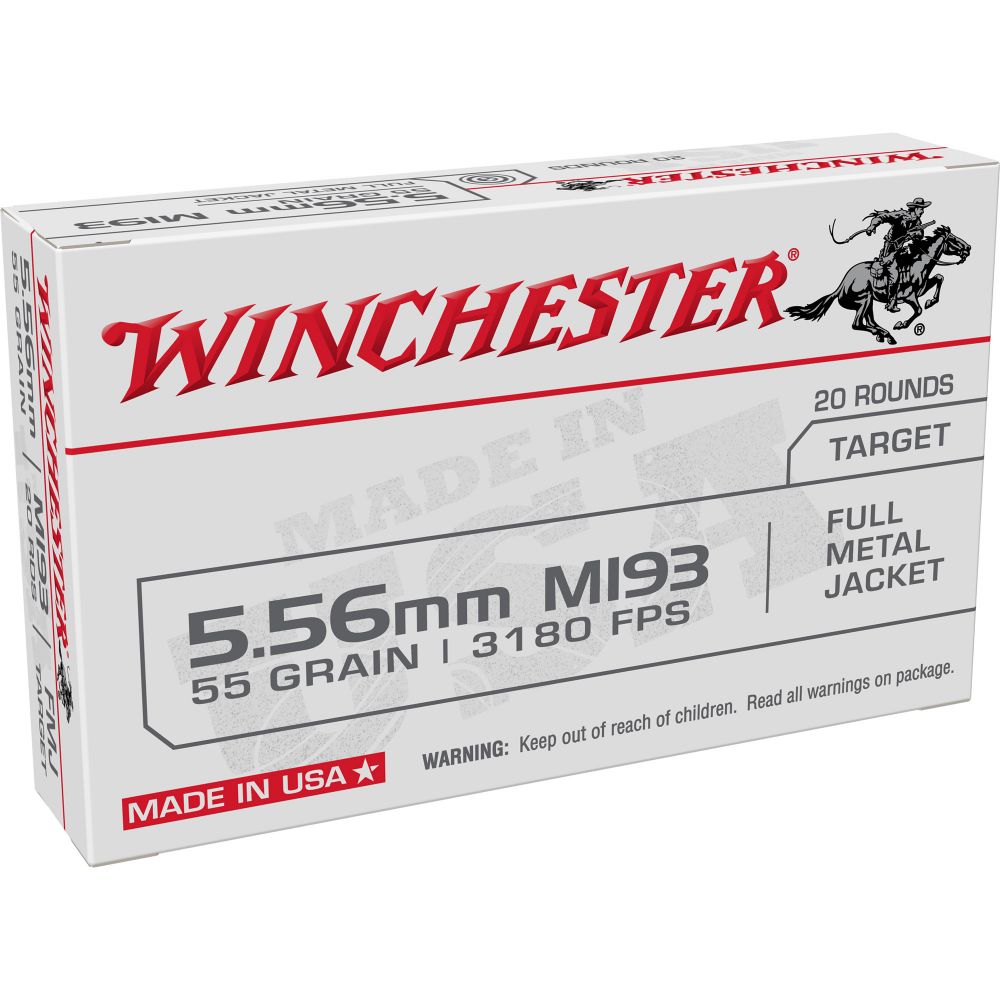 Winchester Full Metal Jacket 5.56x45mm NATO Ammo 55 gr 20 Round Box - Brass Casing