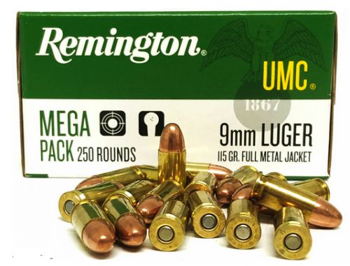 Remington UMC Bulk Pistol Ammo 9mm 115 gr. FMJ 500 rd. Loose Pack - Brass Casing