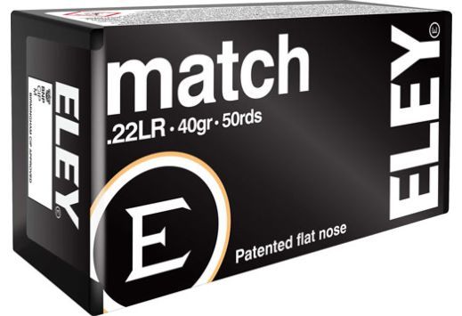 Eley Match Flat Nose 22 Long Rifle Ammo 50 Round Box - Brass Casing