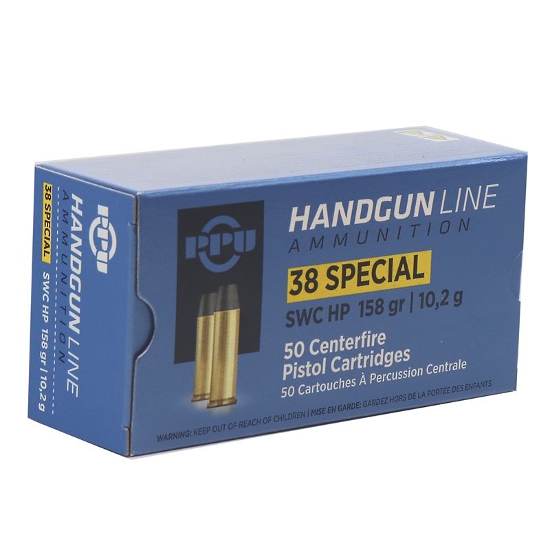 PRVI PPU38 Special 158gr Semi Wadcutter Hollow Point 50rd box - Brass Casing
