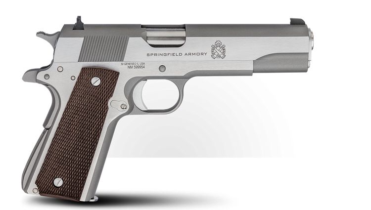 Springfield Armory 1911 Mil-Spec .45 ACP 5" 7+1 Stainless Steel - 7+1 Rounds | 5" Barrel | Wood Grips | Stainless/Silver