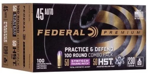 Federal Practice & Defend .45 ACP 230 gr HST/Synthetic 100 Bx/ 10 Cs - Brass Casing