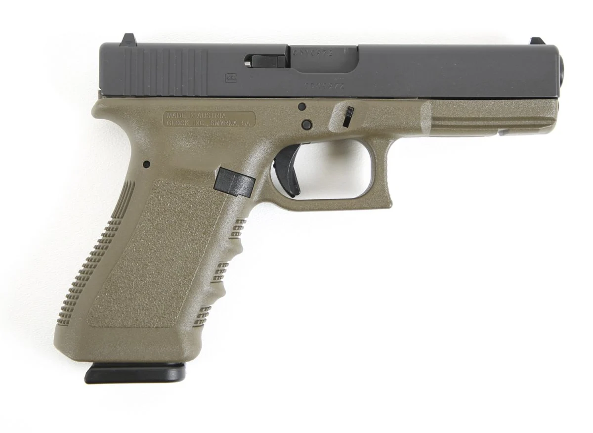 Glock 17 9mm Fixed Sights OD Green 10 Round - 10+1 Rounds | 4.49" Barrel | Polymer Grips | Green | Glock Fixed Rear Sights