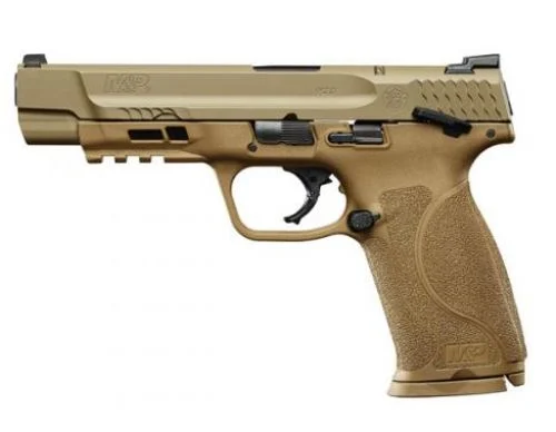 Smith & Wesson M&P9 M2.0 9mm Semi Auto Pistol - 17+1 Rounds | 5" Barrel | Polymer Grips | FDE/Tan | 3-Dot Sights