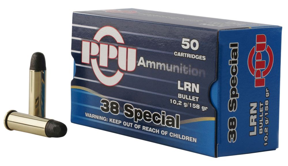 PPU Handgun 38 Special 158 gr Lead Round Nose (LRN) 50 Bx/ 10 Cs - Brass Casing
