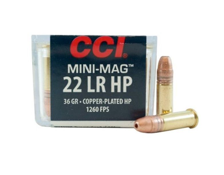 CCI Mini Mag .22LR 36gr Copper Plated Hollow Point 100ct - Brass Casing