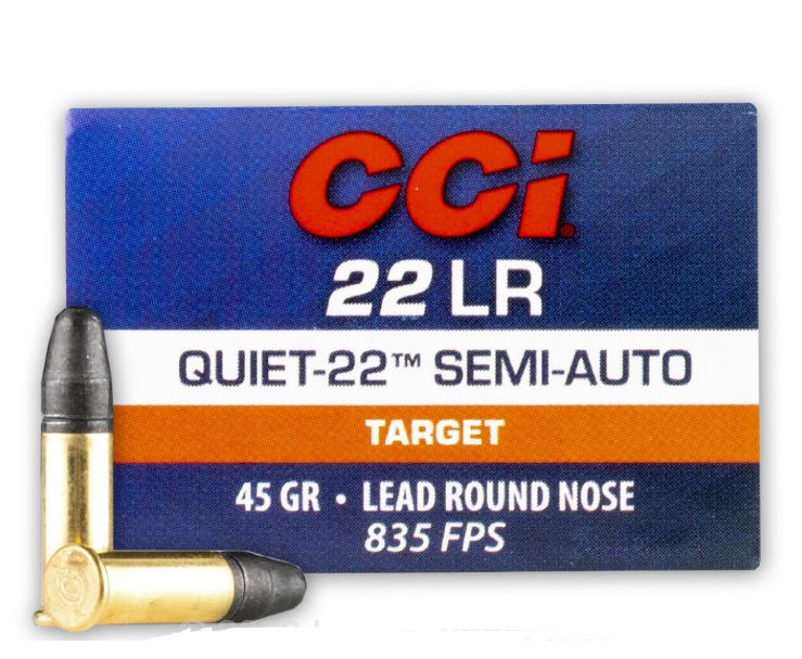 CCI Target & Plinking Quiet-2222 LR45grLead Round Nose 50rd box - Brass Casing