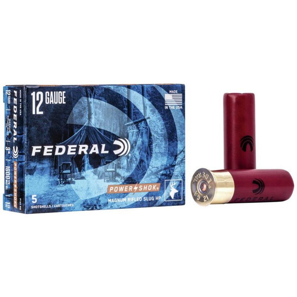 Federal Standard Power-Shok Lead Rifled Slug 12 Gauge Ammo 3" 5 Round Box - Brass Casing
